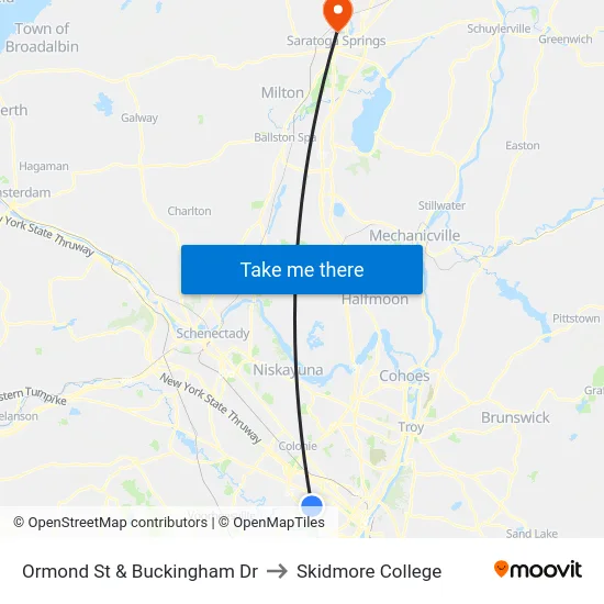Ormond St & Buckingham Dr to Skidmore College map