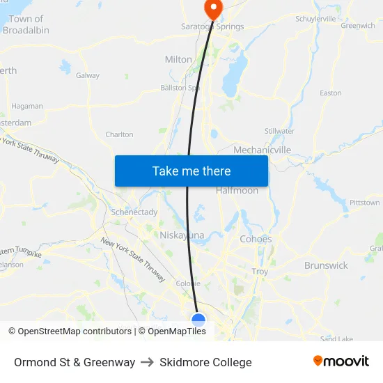 Ormond St & Greenway to Skidmore College map