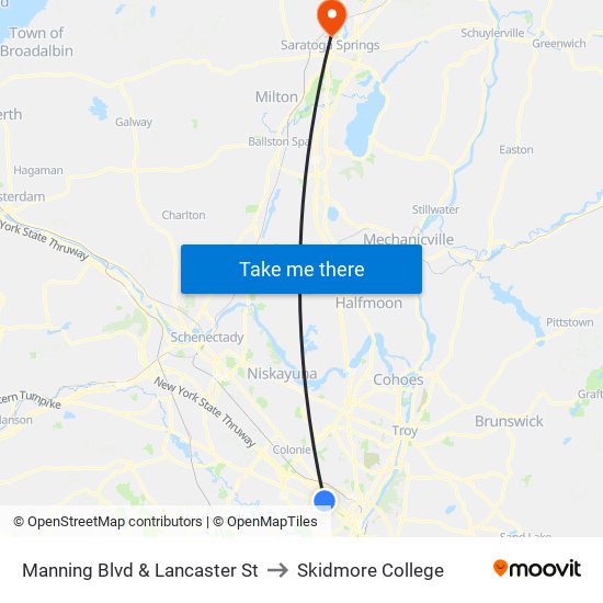 Manning Blvd & Lancaster St to Skidmore College map