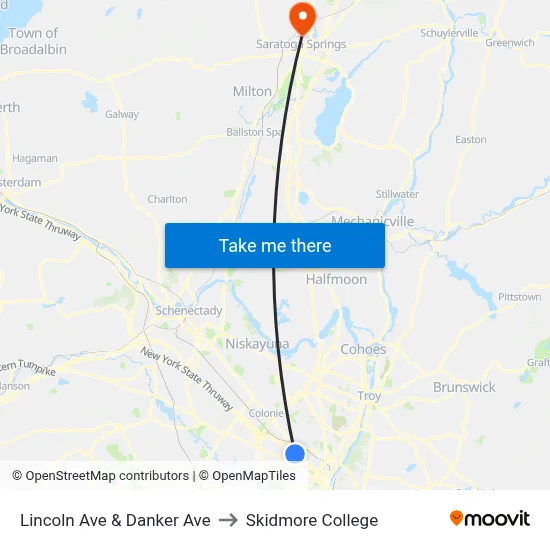 Lincoln Ave & Danker Ave to Skidmore College map