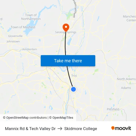Mannix Rd & Tech Valley Dr to Skidmore College map