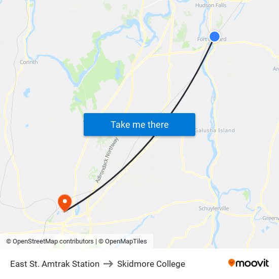 East St. Amtrak Station to Skidmore College map