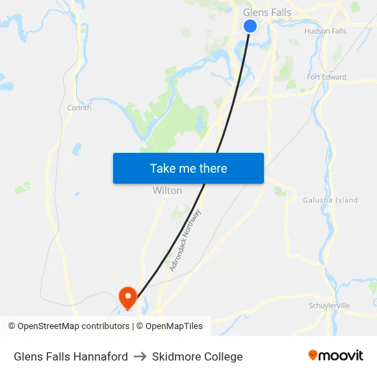 Glens Falls Hannaford to Skidmore College map