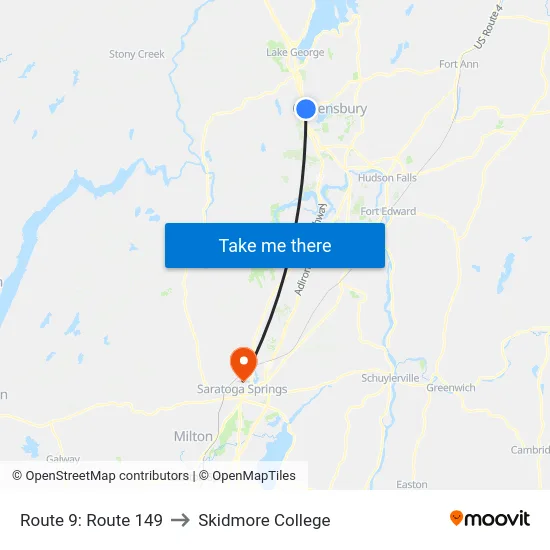 Route 9: Route 149 to Skidmore College map