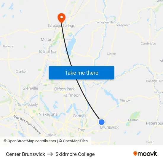 Center Brunswick to Skidmore College map