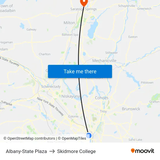 Albany-State Plaza to Skidmore College map