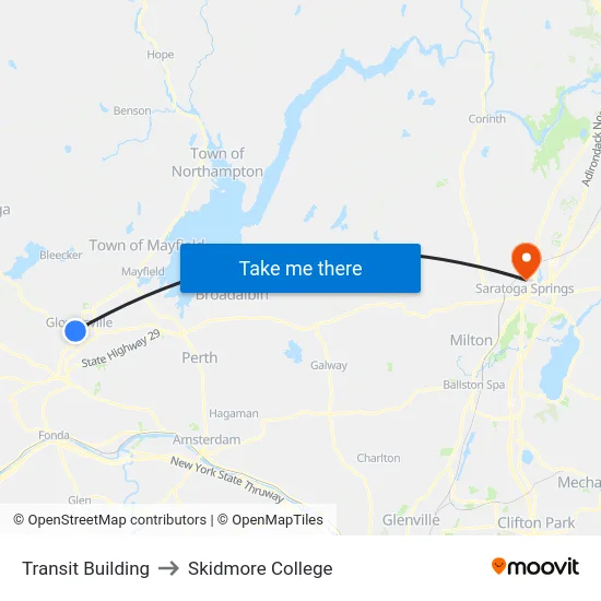 Transit Building to Skidmore College map