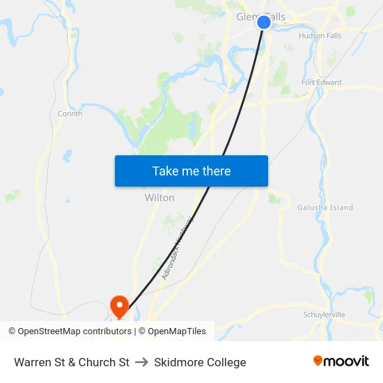 Warren St & Church St to Skidmore College map
