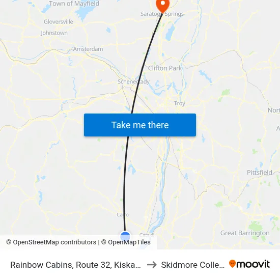 Rainbow Cabins, Route 32, Kiskatom to Skidmore College map