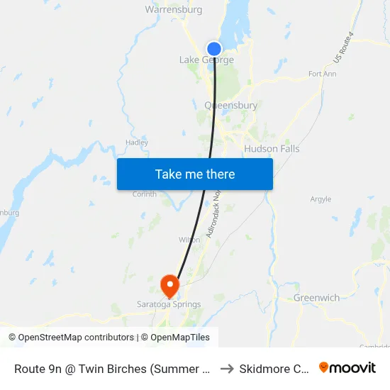 Route 9n @ Twin Birches (Summer Trolley Only) to Skidmore College map