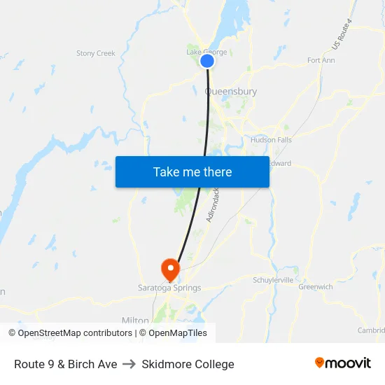 Route 9 & Birch Ave to Skidmore College map