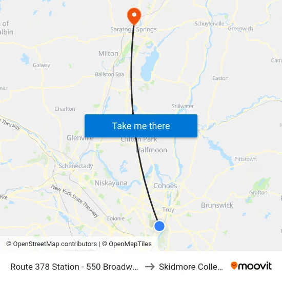 Route 378 Station - 550 Broadway to Skidmore College map