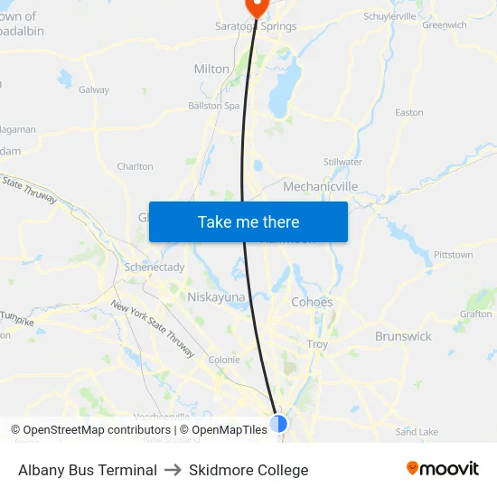 Albany Bus Terminal to Skidmore College map