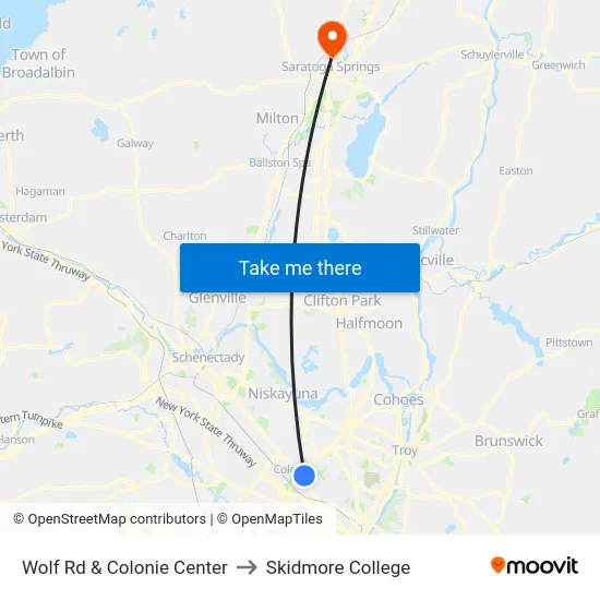 Wolf Rd & Colonie Center to Skidmore College map