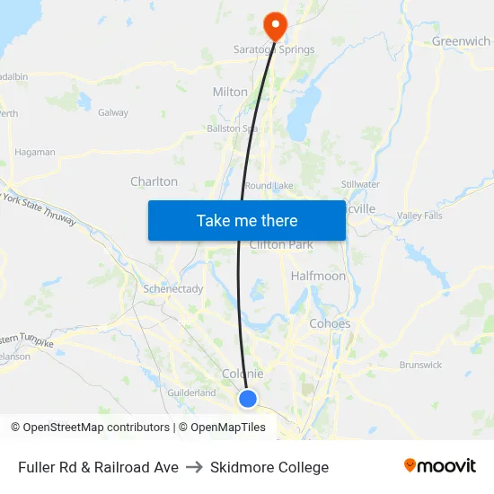 Fuller Rd & Railroad Ave to Skidmore College map