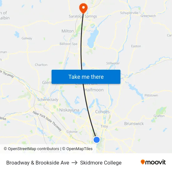 Broadway & Brookside Ave to Skidmore College map