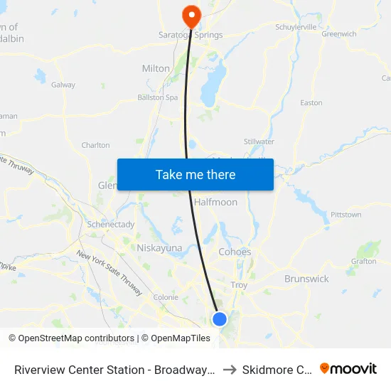 Riverview Center Station - Broadway & I-787 Exit 6 to Skidmore College map