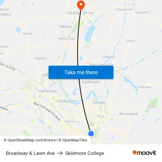 Broadway & Lawn Ave to Skidmore College map