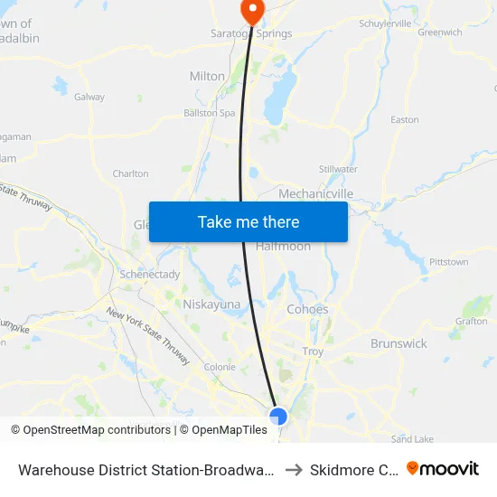 Warehouse District Station-Broadway & Pleasant St to Skidmore College map