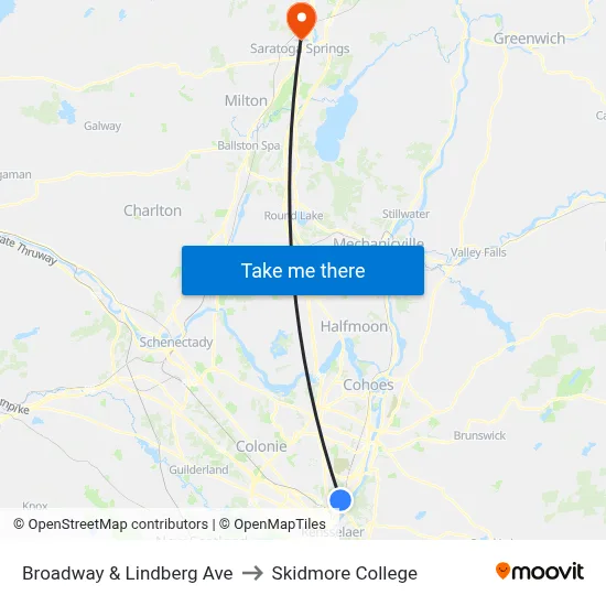 Broadway & Lindberg Ave to Skidmore College map