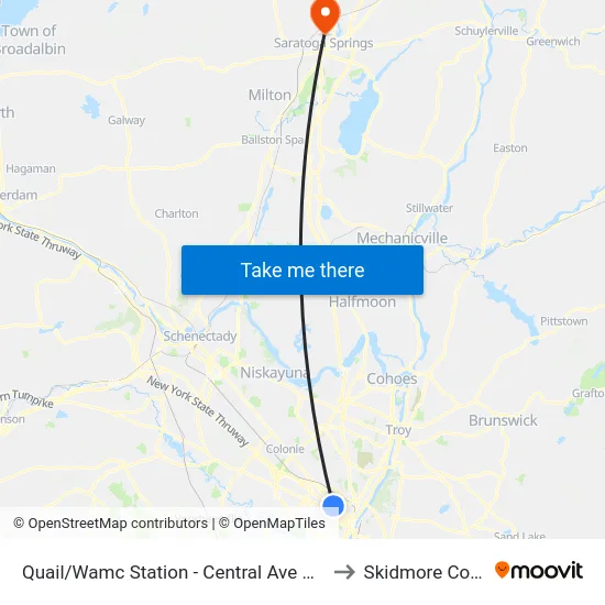Quail/Wamc Station - Central Ave & Quail St to Skidmore College map