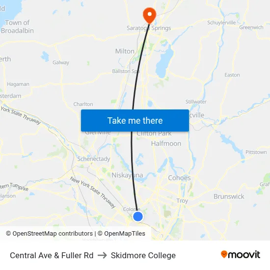 Central Ave & Fuller Rd to Skidmore College map