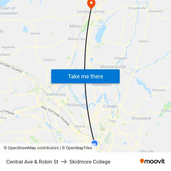 Central Ave & Robin St to Skidmore College map