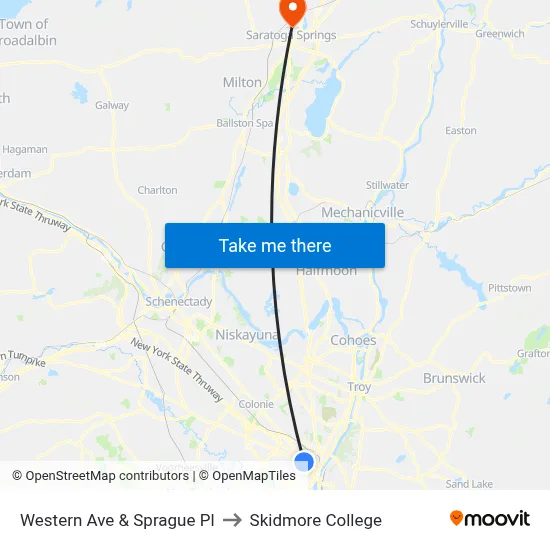 Western Ave & Sprague Pl to Skidmore College map