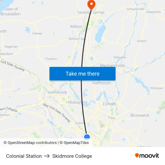 Colonial Station to Skidmore College map