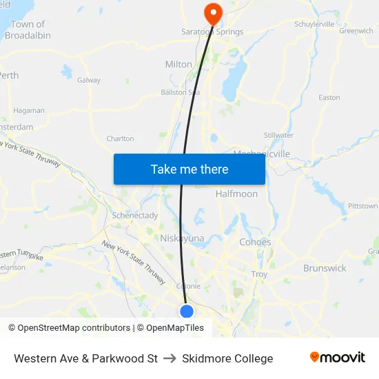 Western Ave & Parkwood St to Skidmore College map