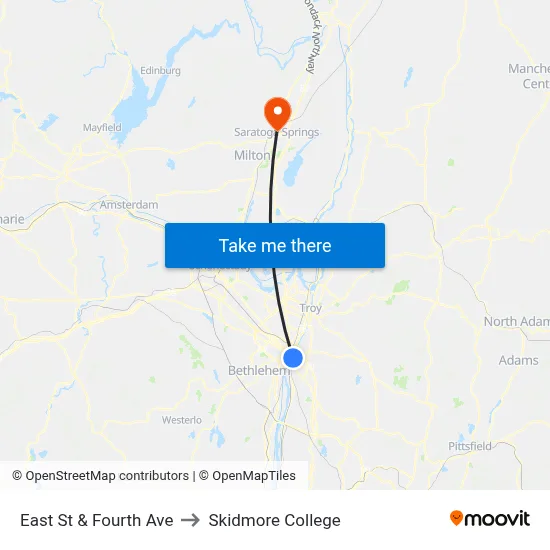 East St & Fourth Ave to Skidmore College map