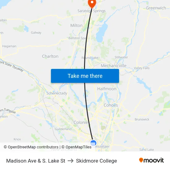 Madison Ave & S. Lake St to Skidmore College map