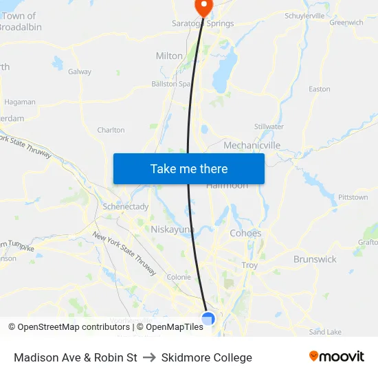 Madison Ave & Robin St to Skidmore College map