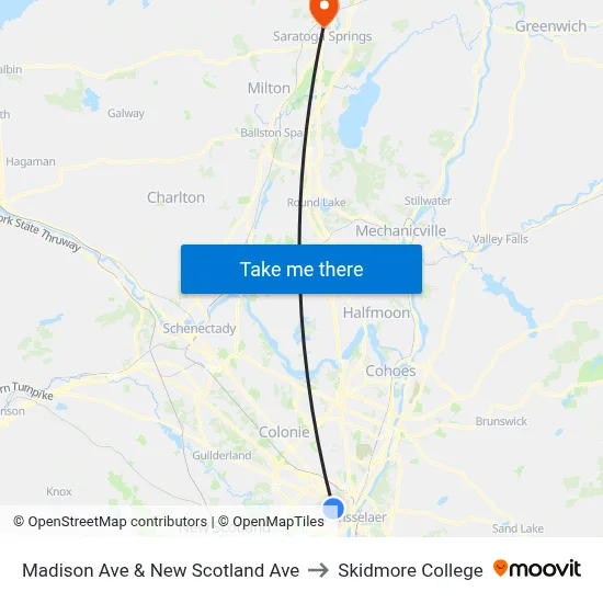 Madison Ave & New Scotland Ave to Skidmore College map