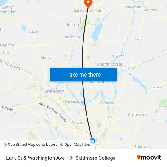 Lark St & Washington Ave to Skidmore College map
