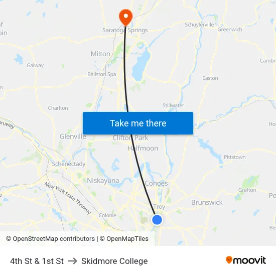 4th St & 1st St to Skidmore College map