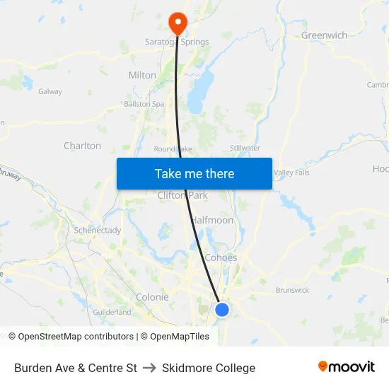 Burden Ave & Centre St to Skidmore College map