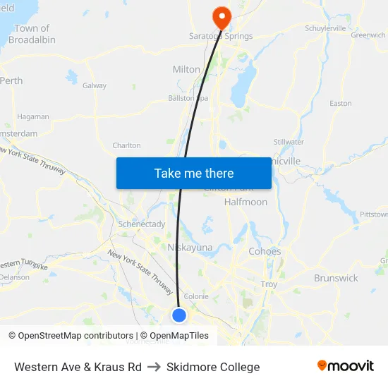 Western Ave & Kraus Rd to Skidmore College map