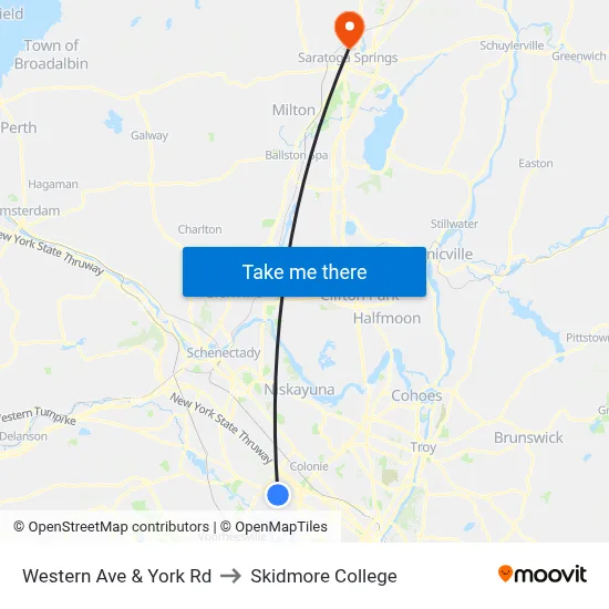 Western Ave & York Rd to Skidmore College map