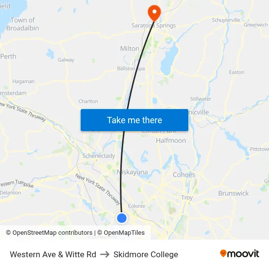 Western Ave & Witte Rd to Skidmore College map