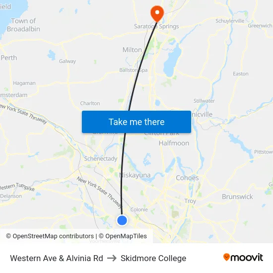 Western Ave & Alvinia Rd to Skidmore College map