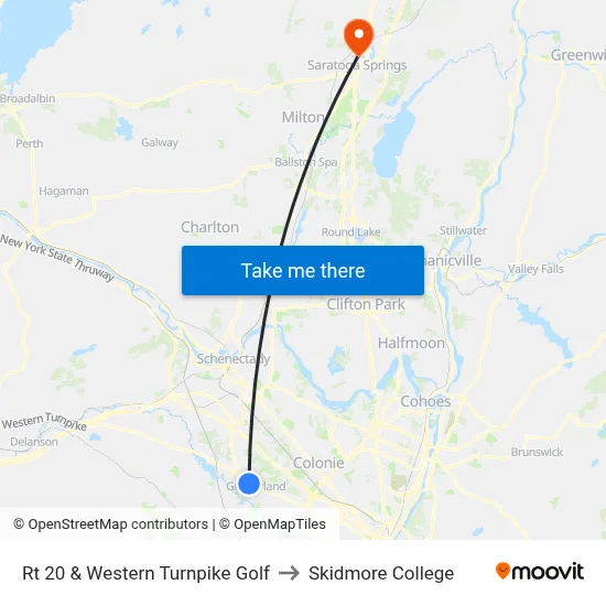 Rt 20 & Western Turnpike Golf to Skidmore College map
