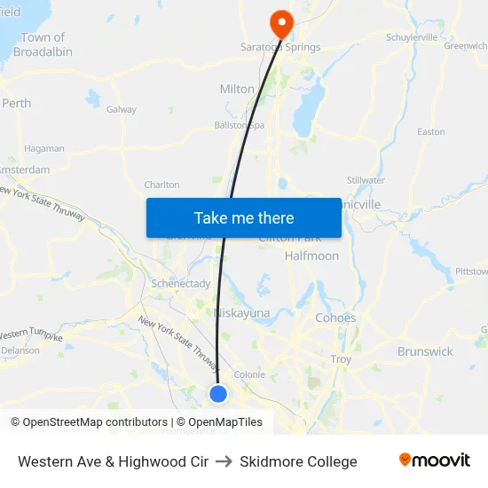 Western Ave & Highwood Cir to Skidmore College map