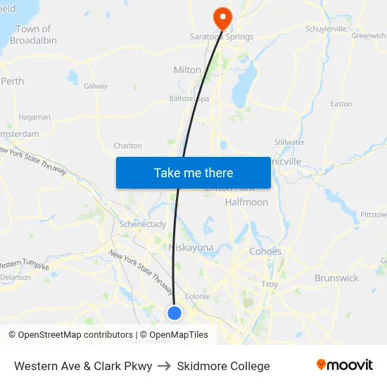 Western Ave & Clark Pkwy to Skidmore College map