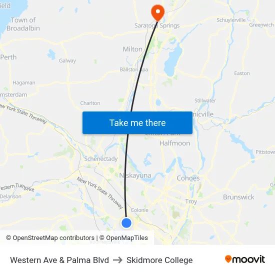 Western Ave & Palma Blvd to Skidmore College map