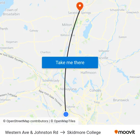 Western Ave & Johnston Rd to Skidmore College map