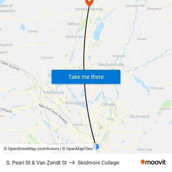 S. Pearl St & Van Zandt St to Skidmore College map