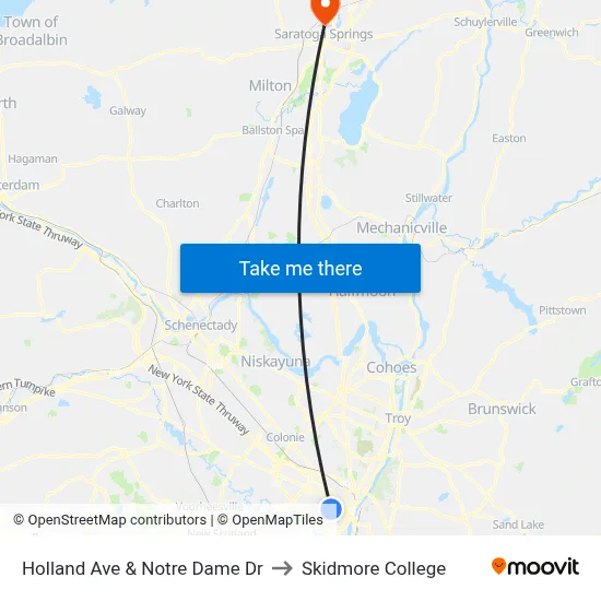 Holland Ave & Notre Dame Dr to Skidmore College map