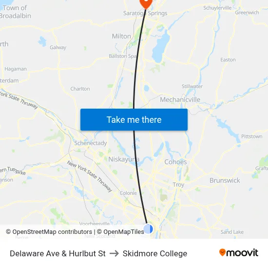 Delaware Ave & Hurlbut St to Skidmore College map
