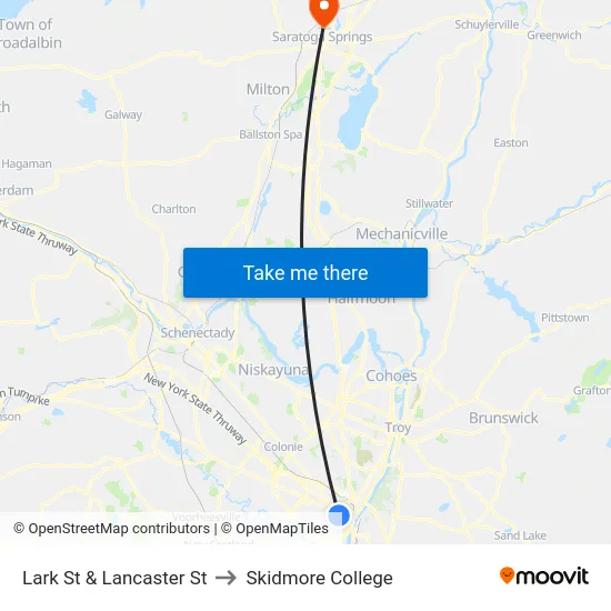Lark St & Lancaster St to Skidmore College map